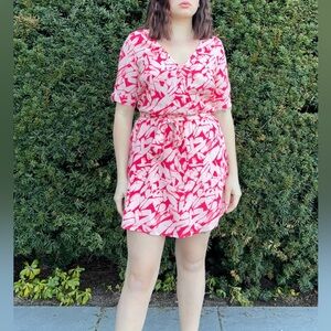 Gentle Fawn Pink Abstract Mini Dress With Tie Waist